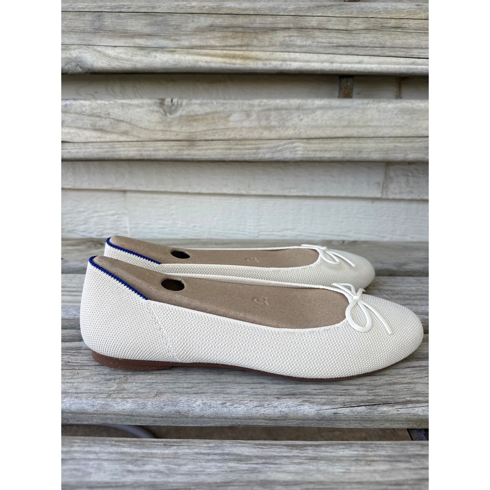 Rothys The Ballet Flat Gardenia Cream Knit Bow Round Toe Shoes Womens Size 9